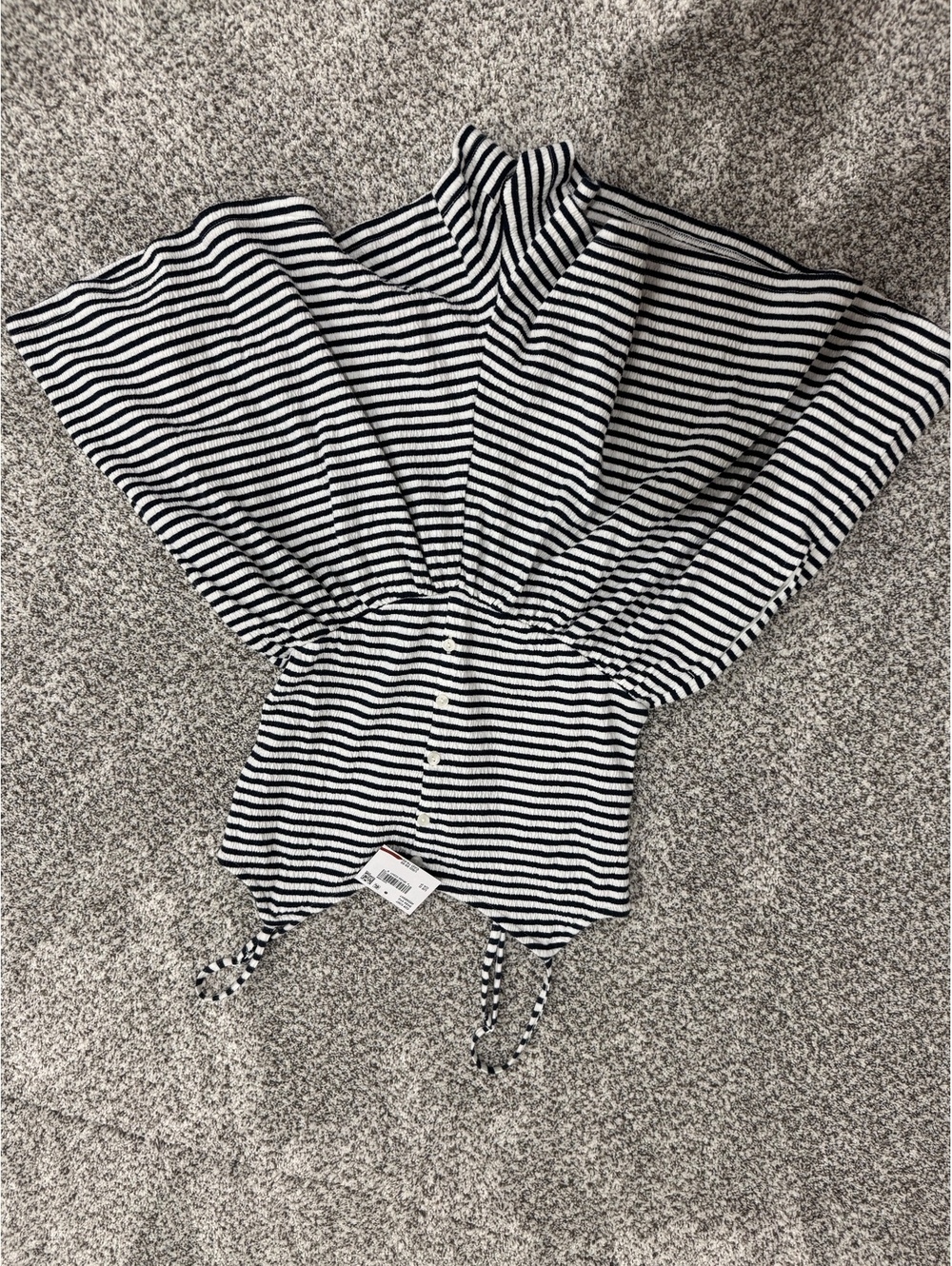 American Eagle Women’s Small Black White Striped Button Front Romper